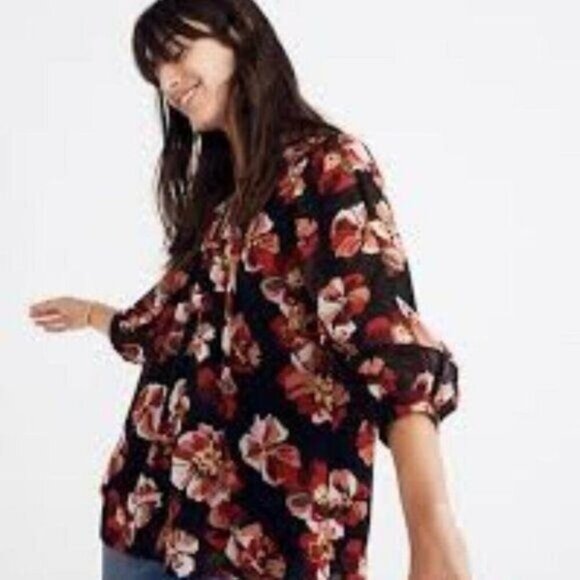 Madewell Tie-Back Bubble-Sleeve Top French Rose XS - Picture 1 of 8